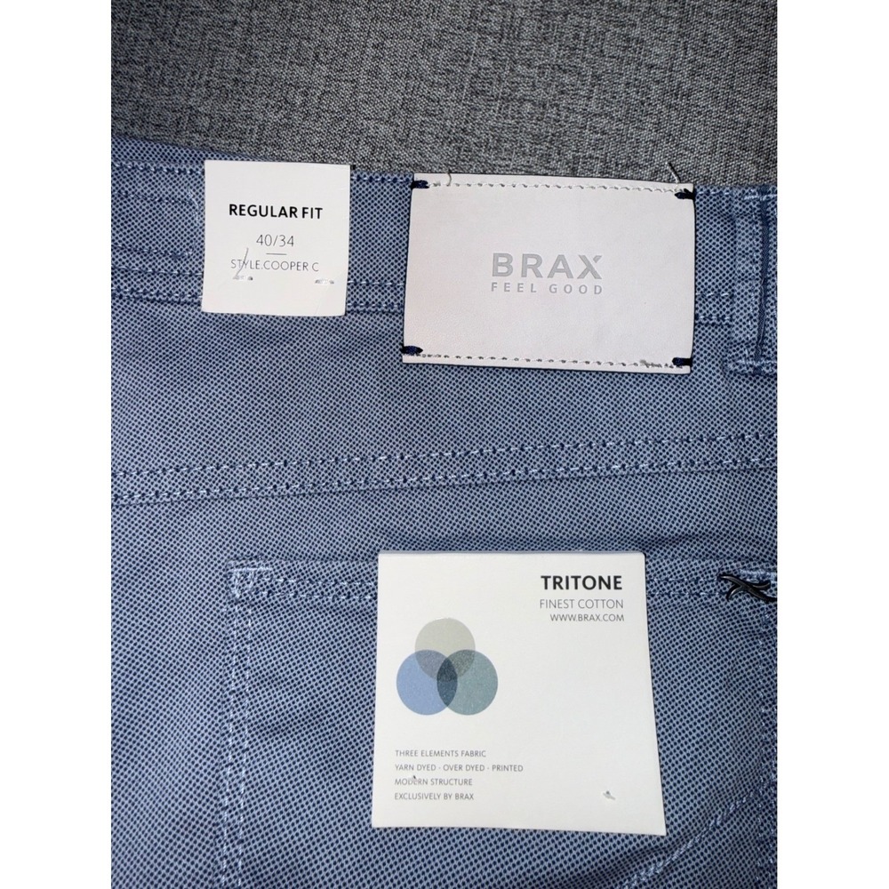 NWT New Brax Feel Good Cooper Fancy Regular Fit Tritone Cotton Blue Pants 40X34 - Picture 4 of 15